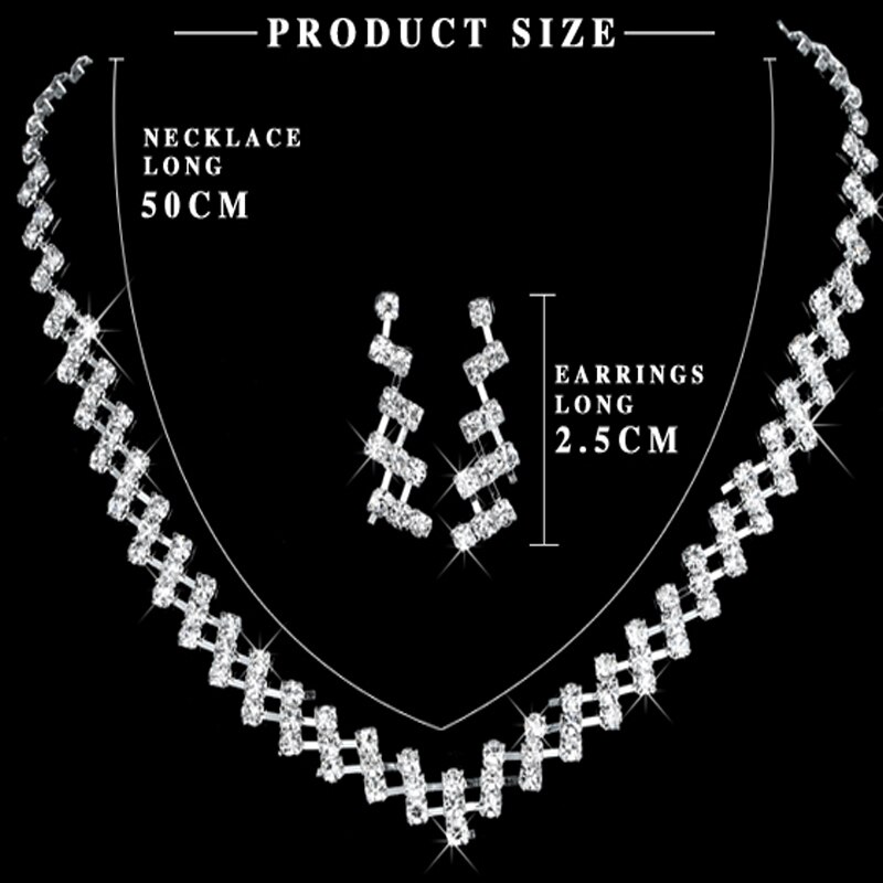 Conjunto de joyas de boda chapadas en plata, conjunto de joyería de diamantes de imitación brillantes de cristal, collar , pendientes, conjunto de joyería de compromiso
