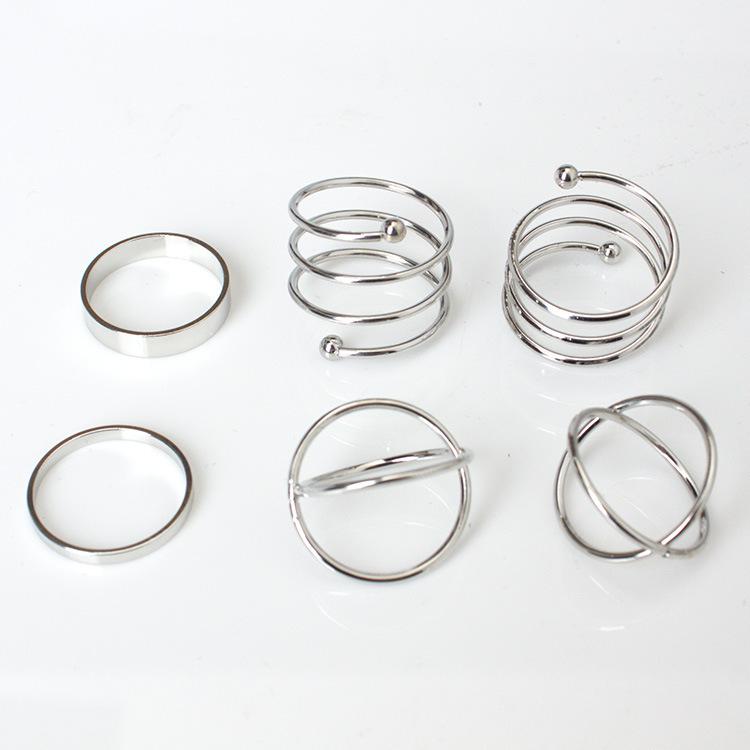 6 Stks/set Mode Punk Stapelbaar Midi Ring Sets Voor Vrouwen Bagues Ensemble Bijoux Zomer Boho Sieraden Anillos Mujer: silver