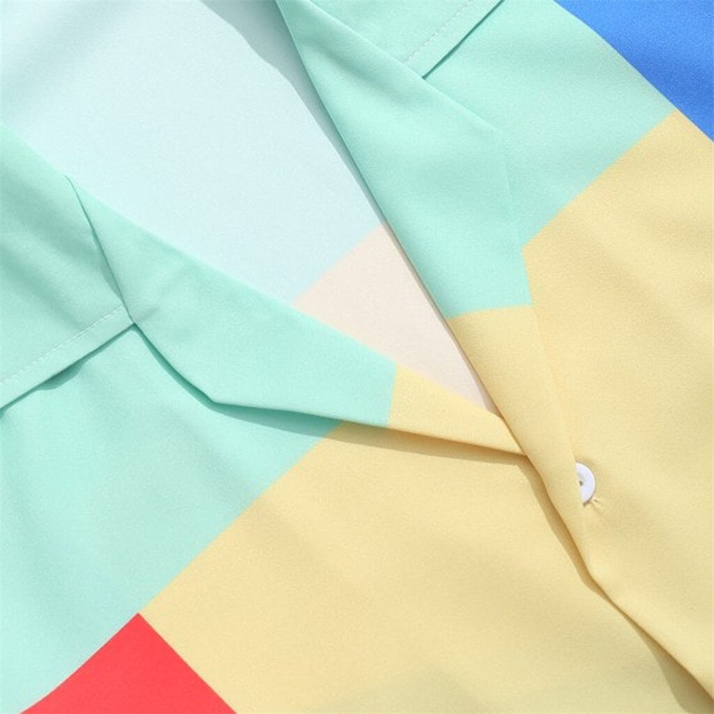 Heren Zomer Mode Revers Geometrische Colorblock Print Korte Mouw Hawaiian Shirt2019 Laatste Mannen Korte Mouw T-shirts