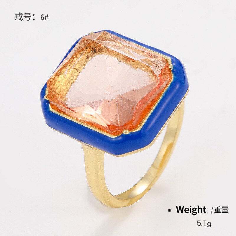 Onregelmatige Geometrische Vierkante Ronde Kleurrijke Crystal Rhinestone Zirkoon Druipend Olie Vinger Ring Voor Vrouwen Bruiloft Sieraden: 4