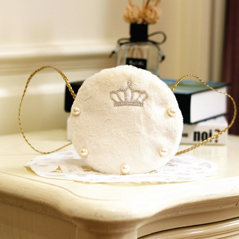 Baby Mini Coin Bag Herfst Winter Faux Fur Crossbody Tassen Voor Meisje Kleine Portemonnee Peuter Kids Party Purse: white crown