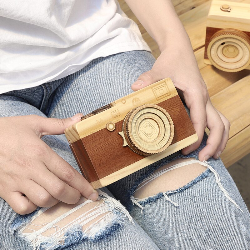 1 PCS houten camera muziekdoos