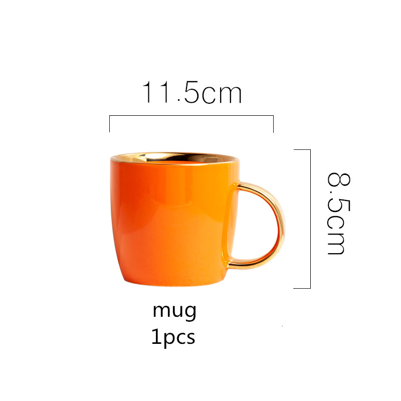 High Grade Bright Orange With Gold Lnlay Plates Steak Food Tray Ceramic Dinner Dish Salad Bowl Mug Porcelain Dinnerware: mug 1PCS