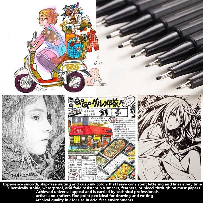 Bolígrafo Pigma micron de color negro, perfilador de delineador, rotuladores de dibujo a prueba de decoloración, suministros de arte, Manga, cepillo de escritura de cómic