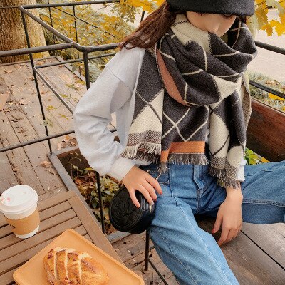 Høst og vinter fargerik stor rutete vakker søt skjerf varm utendørs trend nydelig dusksjal: Mørkegrå