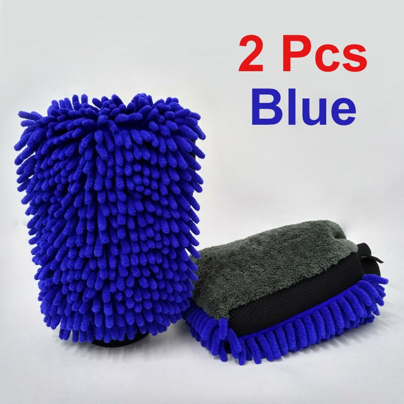 2 pièces Ultra-luxe microfibre gants de lavage de voiture outil de nettoyage de voiture brosse de roue multi-fonction brosse de nettoyage détaillant: 2 pcs blue