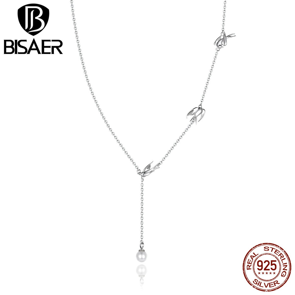 Flying Swallows Jewelry Sets BISAER 925 Sterling Silver Neclace & Clip Earrings Long Chain Earrings For Women Jewelry