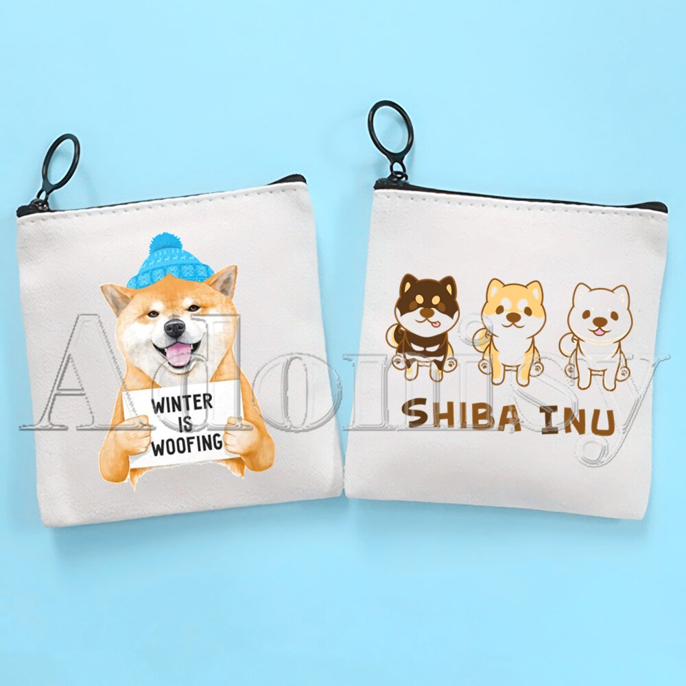 Shiba Inu Dog Japanese Cute Dog Mini Coin Purse Canvas Student Wallet Coin Case Zipper Hand Female Key Case