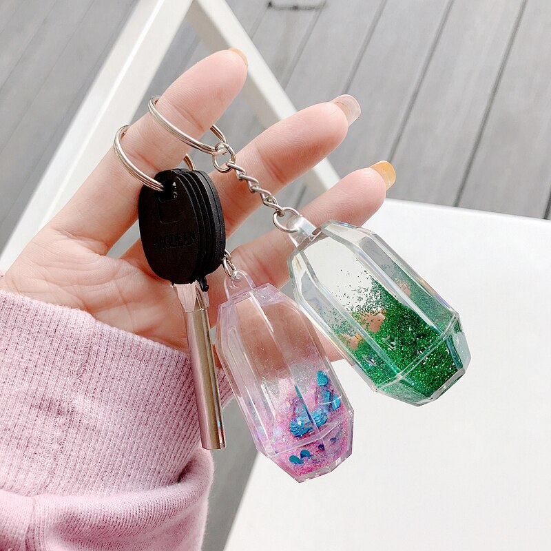 Liquid Keyring Glitter Quicksand Keyring Acrylic Key Fob Backpack Pendant Couples Women Men Boyfriend Friend Keychain