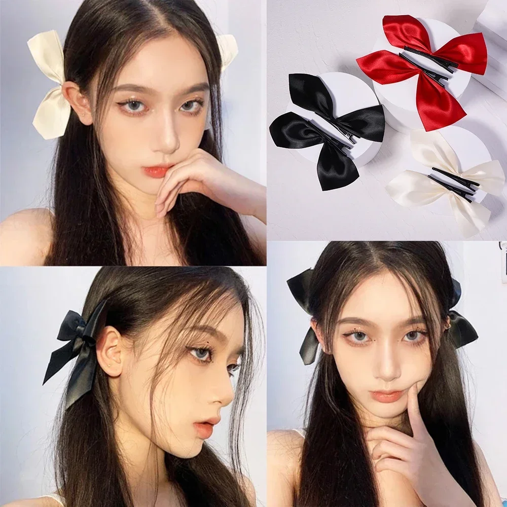 Pinces à cheveux avec ruban noir et blanc, 2 pièces, Vintage, épingle à cheveux latérale, Barrettes mignonnes pour filles, accessoires de coiffure pour femmes