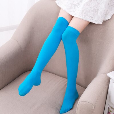 Estudiante de la rodilla de calcetines para bebé y niñas de Color sólido de terciopelo suave princesa cómodo niños la escuela de calcetines para uniforme: sky blue