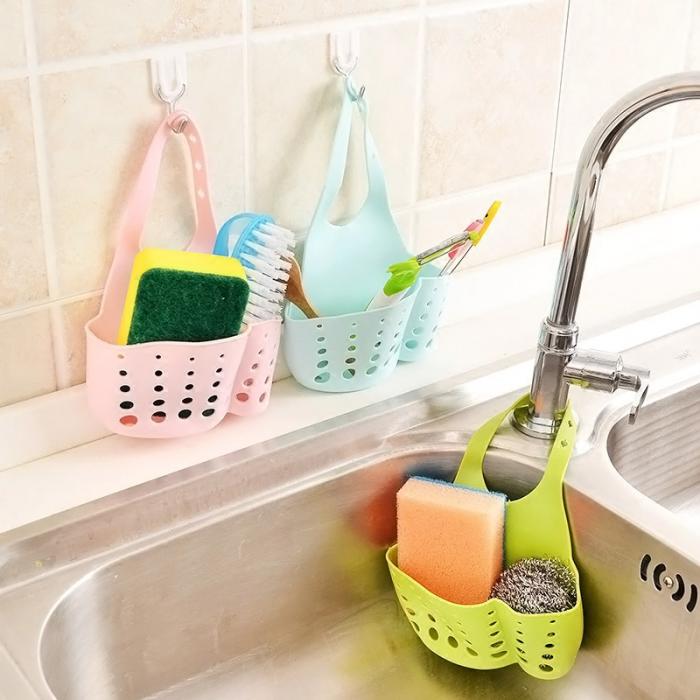 Portátil inicio cocina baño fregadero esponja PVC colgante Rack de drenaje grifo cubeta de almacenamiento estantes titular de herramientas FBE3