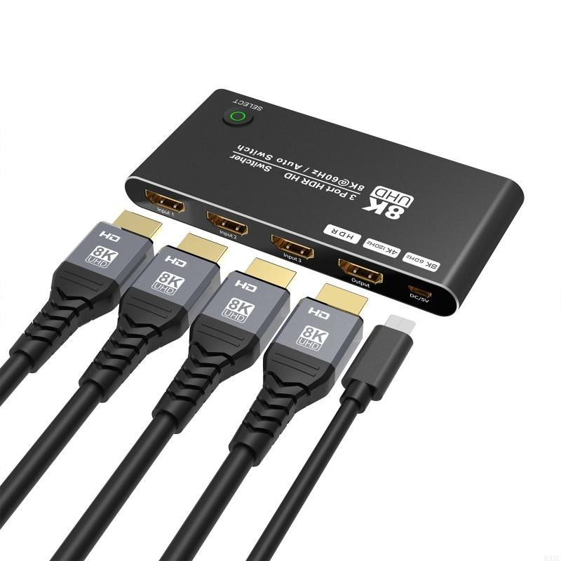 K32C HDTV ​Switch 3 Ports Switcher Auto Switch Select 3 8K 60Hz 4K 120Hz for /5 PC Monitors Projector