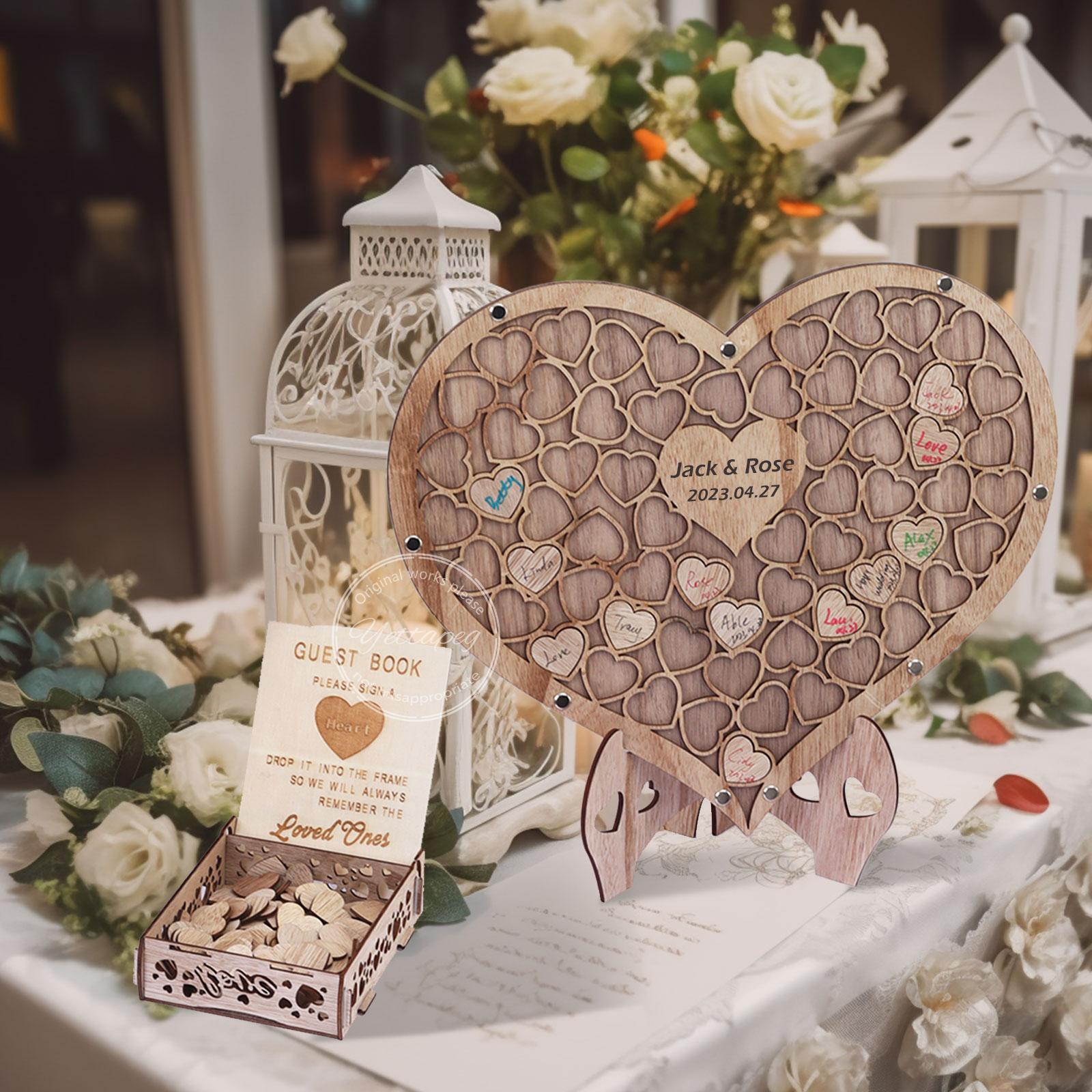 Houten Hart Gastenboek Alternatief - Bruiloft Boda Libro Decor - Hartvormige Gastendoos