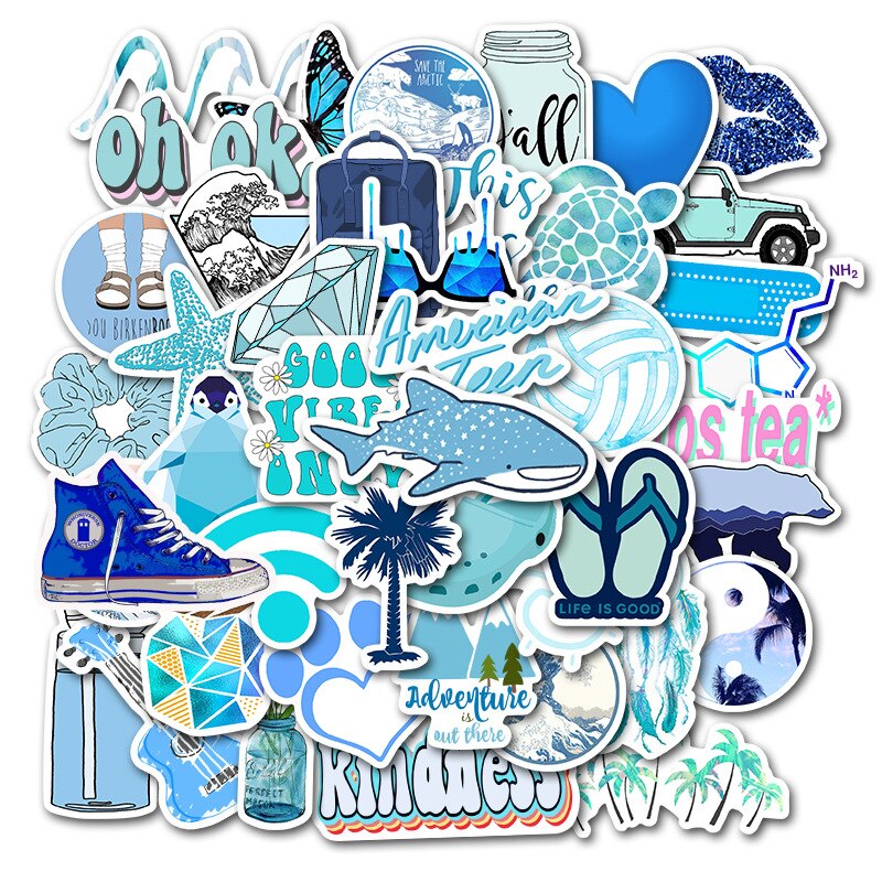 50pcs bleu INS Style Vsco autocollants étanche fille Graffiti autocollant pour bricolage voiture ordinateur portable guitare bagages Skateboard enfants décalcomanies jouet