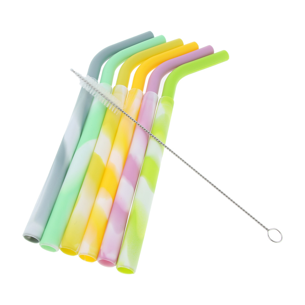 6pcs Silicone Flexible Reusable Straight Bendy Drinking Straws + Cleaning Brush Set for Elderly Patients: 02