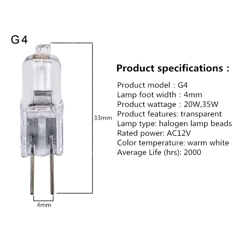 Ac12v halogenlampekuler  g4 20w 35w lysperler kan dimmes  g6.35 50w wolframhalogenpærer varmhvit til lysekrone med krystalllampe