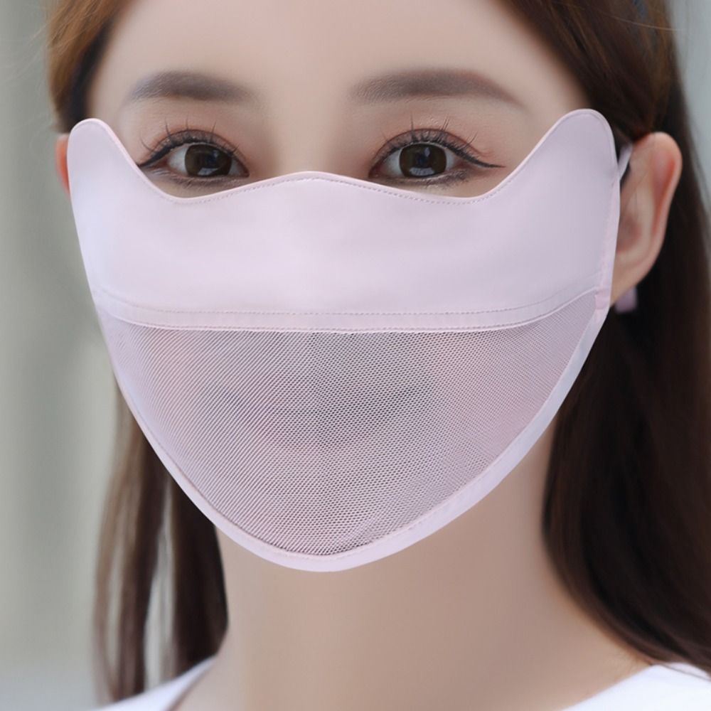 Elastischer UV-Schutz Eisseide Gesichtsschal Mesh Einfarbiger Sonnenschutz Gesichtsschleier Gesichtsmasken Anti-UV Gesichtsbedeckung Sport: Beige