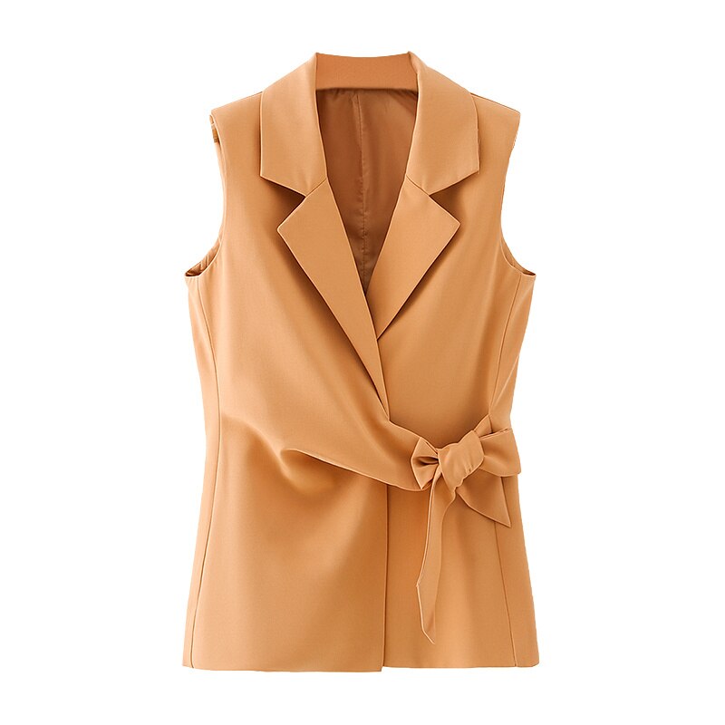 TMODA404-chaqueta verde sin mangas para mujer, ropa de oficina, abrigo Vintage con cuello con muescas, Tops elegantes, 2022: Naranja / S