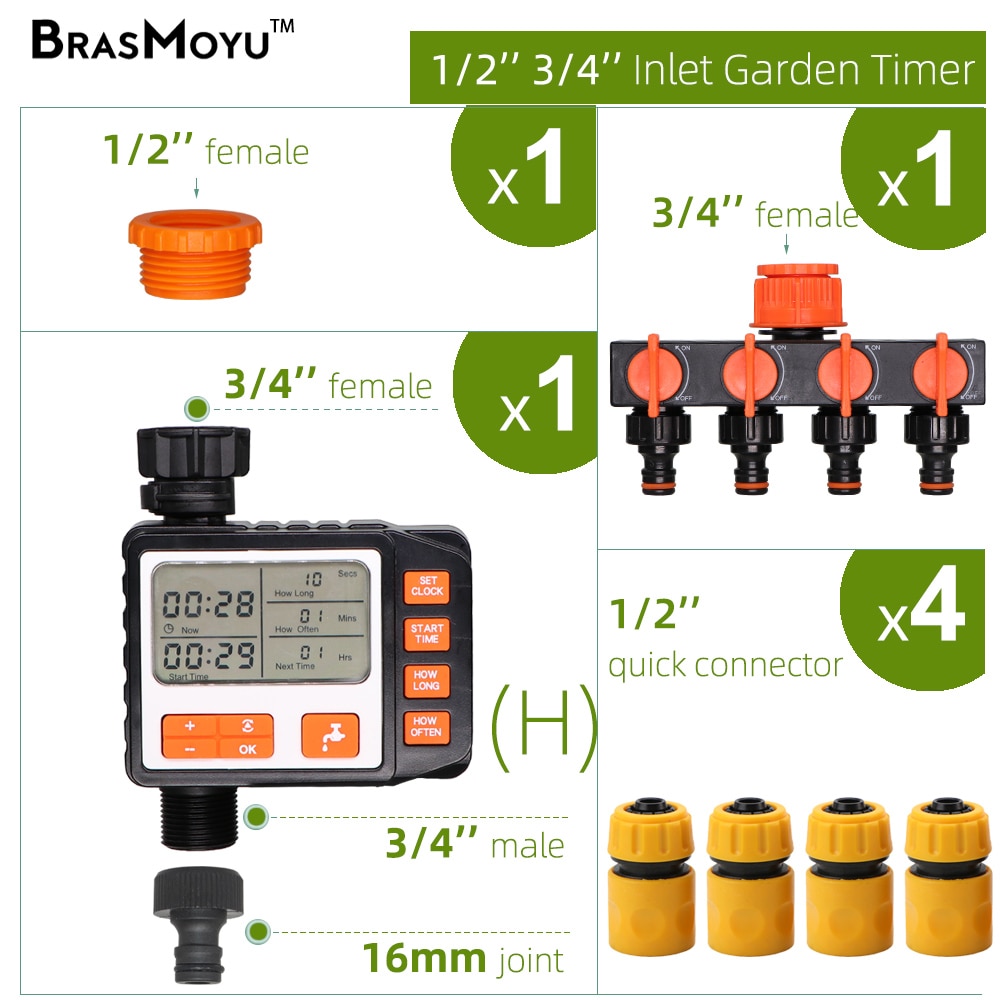 BRASMOYU Electronic Sprinkler Timer Gardens Hose Outdoor Waterproof Automatic System Valve Programmable Controller Irrigation: H