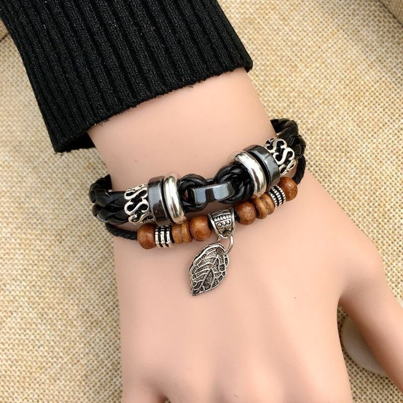 Vintage meerlagige kruisklinknagel geweven leren bedelarmband unieke handgemaakte verstelbare armbanden voor heren sieraden