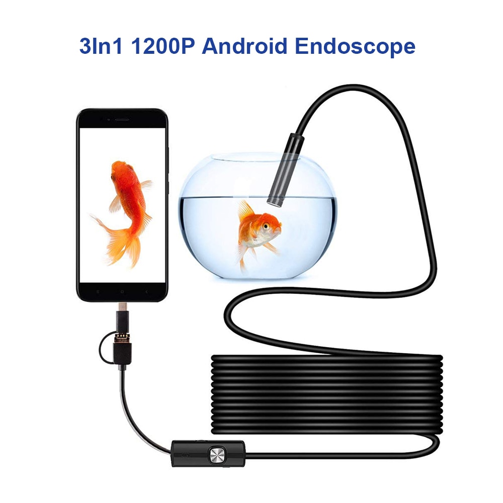 Mini caméra vidéo d'inspection, IP68 1200P Android 8MM Micro USB type-c USB 3-en-1 ordinateur Endoscope Tube Endoscope, étanche USB