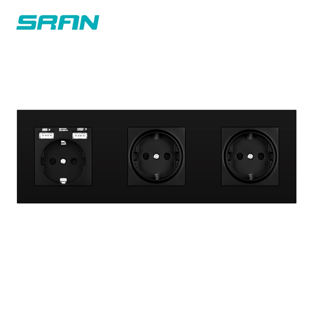 Sran væg 3 ramme strømstik eu jordet el stik, stik med usb pc panel 258mm*86mm hvid/sort/guld