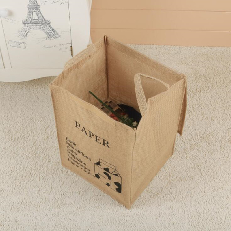 Fabric Living goods storage box Foldable natural Jute Linen Washing Clothes Laundry Basket Bag Hamper Storage