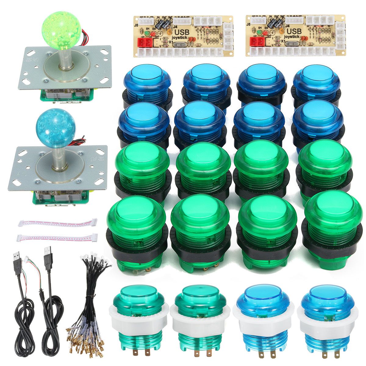 Diy Joystick Arcade Kits 2 Spelers Met 20 Led Arcade Knoppen + 2 Joysticks + 2 Usb Encoder Kit + kabels Arcade Game Onderdelen Set: 3