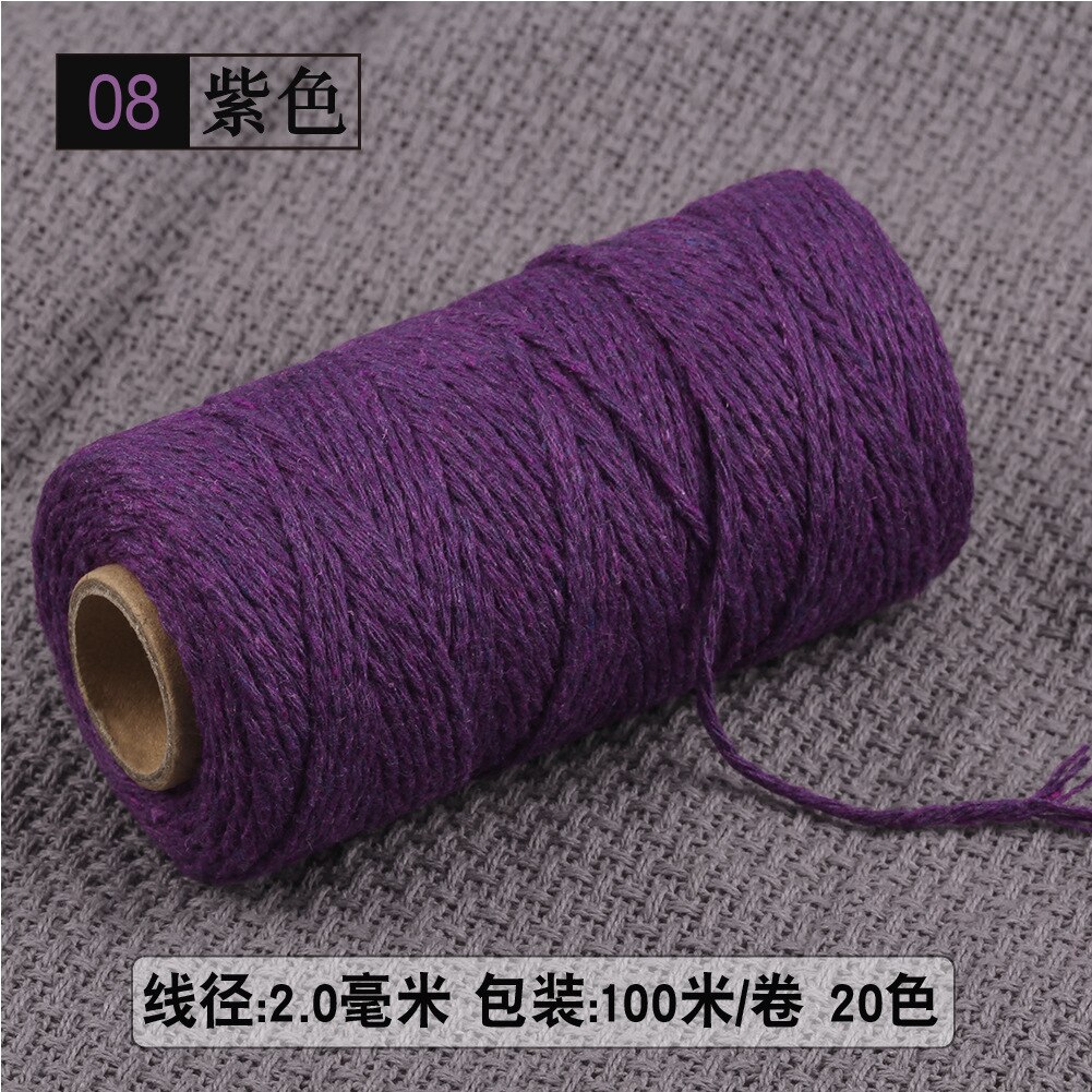 2mm Thick Cotton Cord Rope Thread Yarn Crochet Macrame Cotton Cord Reel 100M: Purple
