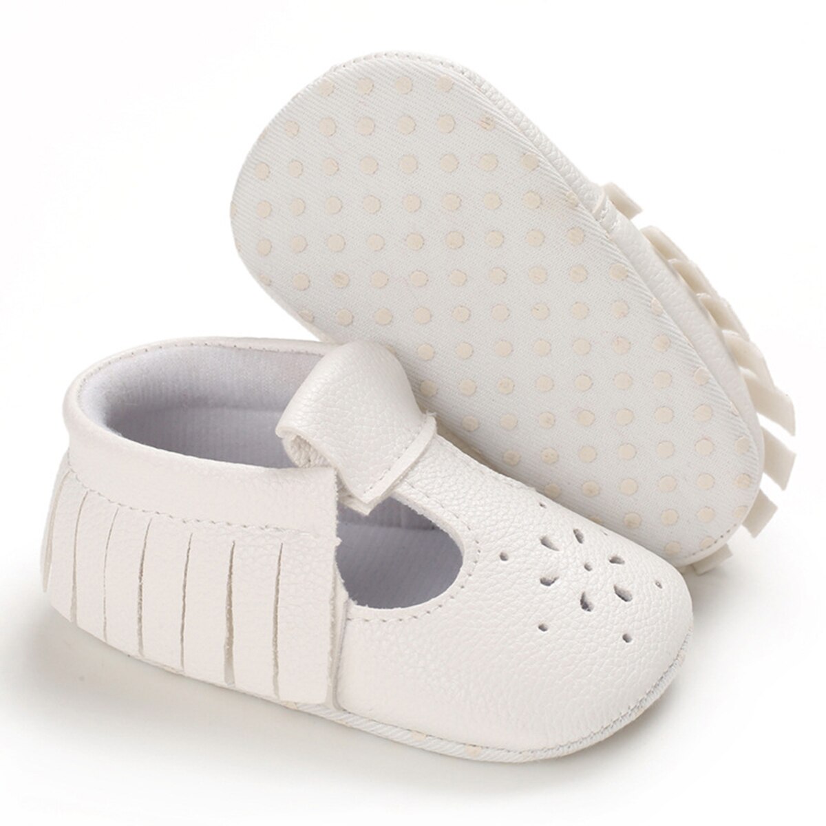 Baskets à pompon pour enfants et -né | Chaussures à semelle souple, couleur unie, pour bébés garçons et filles, pre-marcheurs 0-18M: WHITE / 0-6 mois