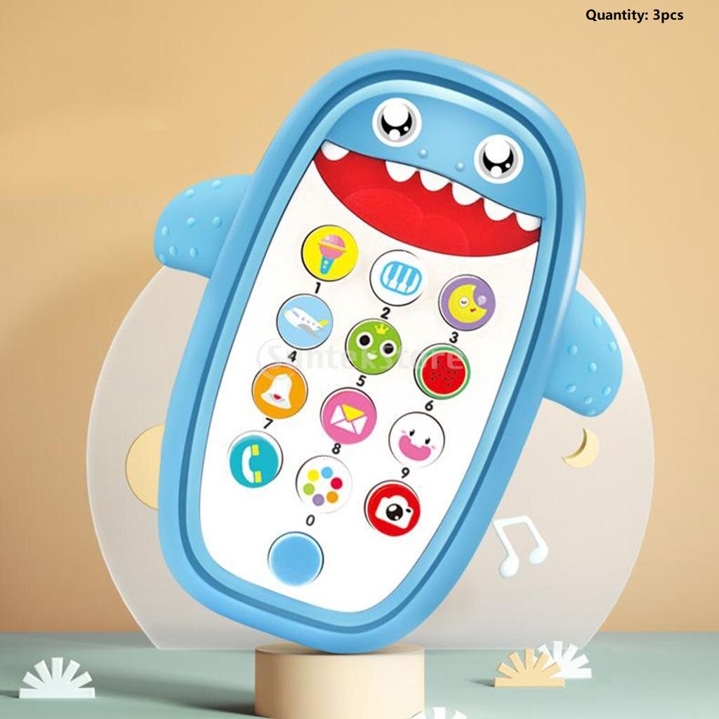 3x Baby Zuigelingen Shark Muziek Mobiele Telefoon Speelgoed Lichten Spelen En Leren Blauw