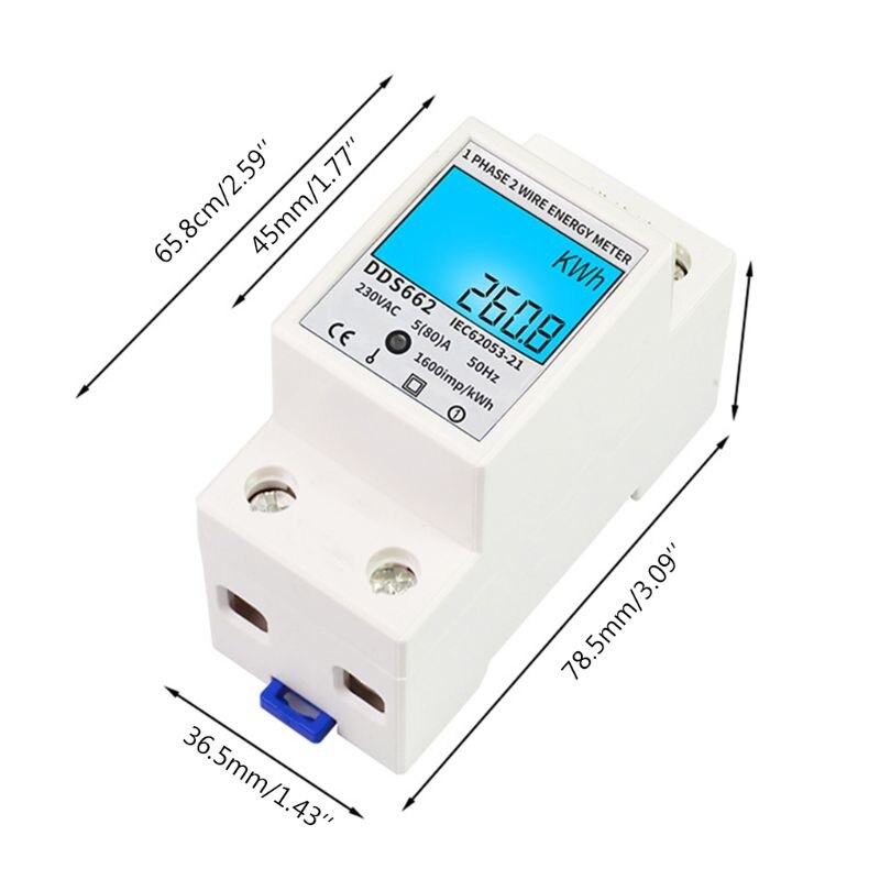 LCD Digital Power Consumption Meter Single Phase Energy Meter Watt kWh 230V AC H7ED