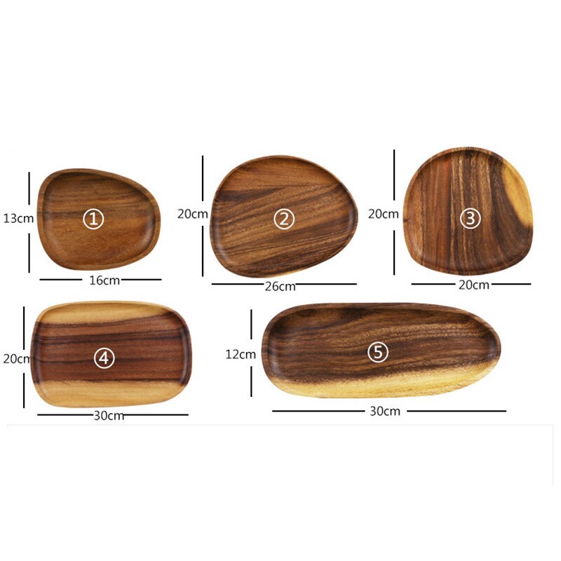 Accesorios de cocina, juego de vajilla, plato ovalado Irregular de madera maciza, platos de frutas, platos de cena, postres, utensilios de cocina: 5 PCs