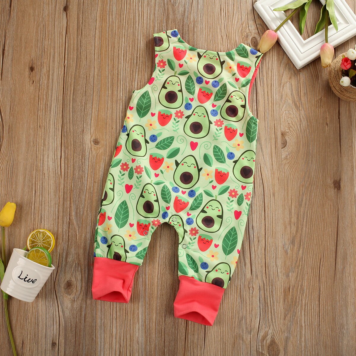 Baby Sommer Kleidung Neugeborene Jungen Mädchen Kleidung Avocado Strampler ärmellos Obst Druck Gesamt Gesamt Outfit