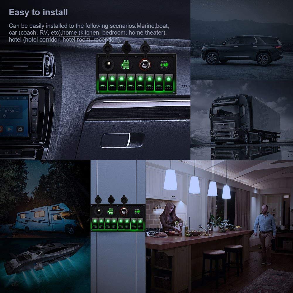 8 Gang Auto Marine Boot Circuit RV LED Toggle Rocker Schakelpaneel Breaker Voltmeter met Zekering Dubbele USB