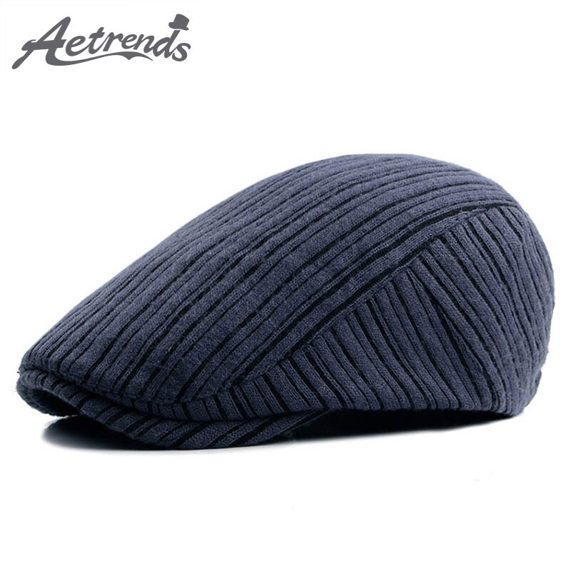 [AETRENDS] boina Retro a rayas de Newsboy Ivy Cap Cabbie gorras planas para hombres sombrero Z-6225