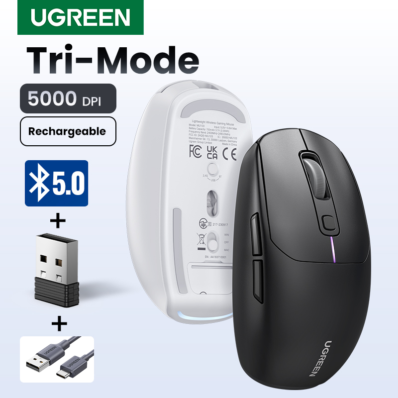 UGREEN Gaming Mouse 5000DPI Wireless Mouse Bluetooth 5.0 2.4G Wired Rechargeable Gamer Mice 6 Buttons For MacBook Tablet Laptops