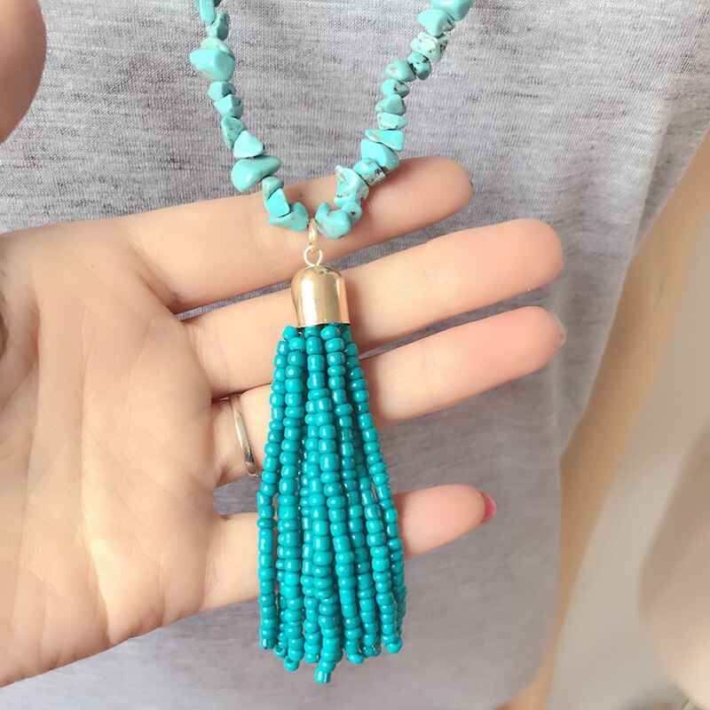 Stone Tassel Pendant Long Necklace