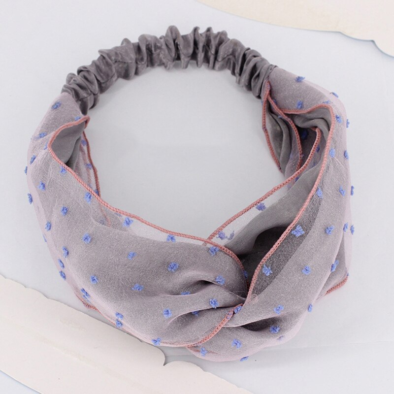 Dubbele Mesh Gaas Haarband Voor Meisjes Vrouwen Yoga Haarband Stippen Afdrukken Mesh Knoop Sport Hoofdband Vrouwen Sport Haarband