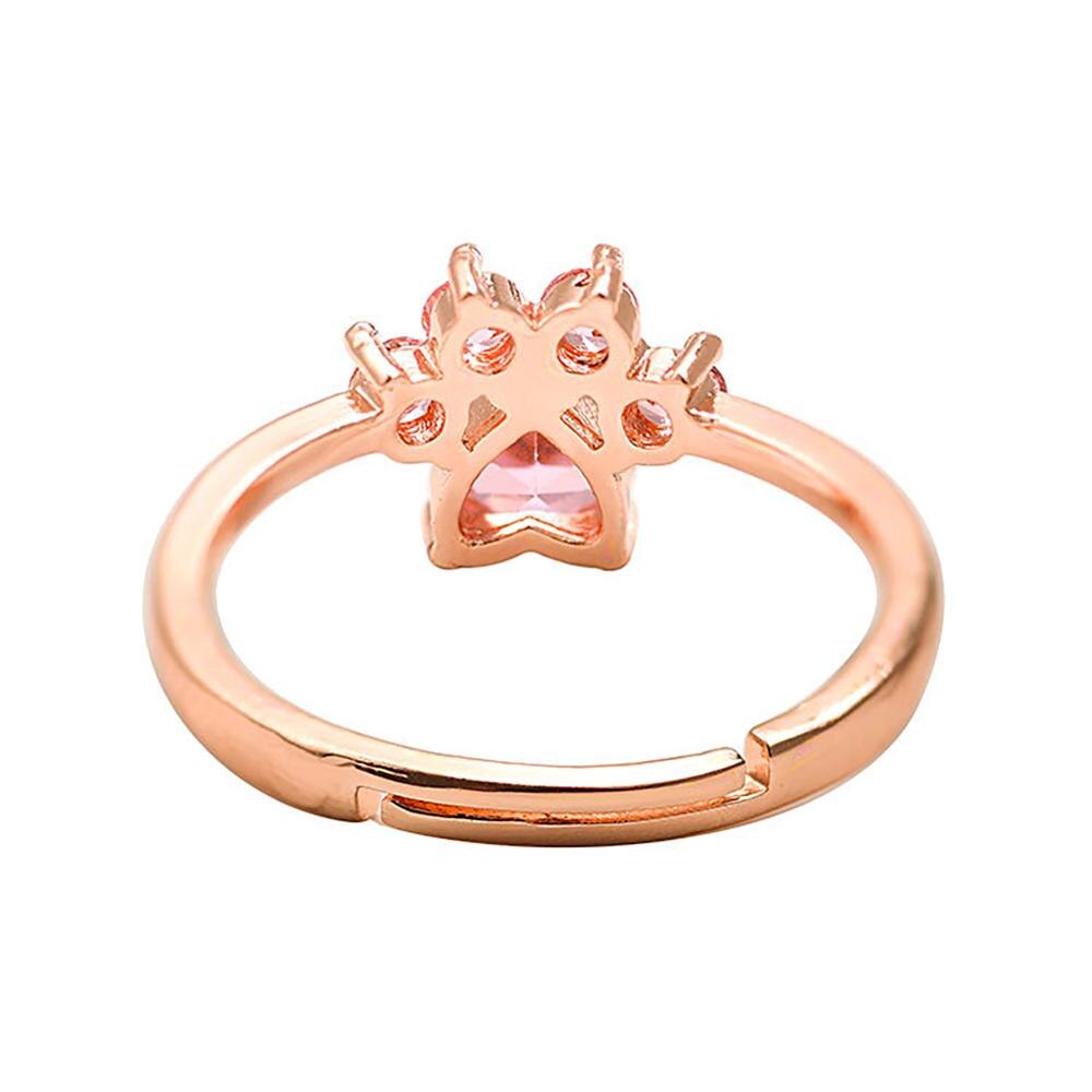 Mignon dessin animé chat griffe ouverture anneaux réglables pour les femmes romantique mariage rose cristal amour bijoux directe