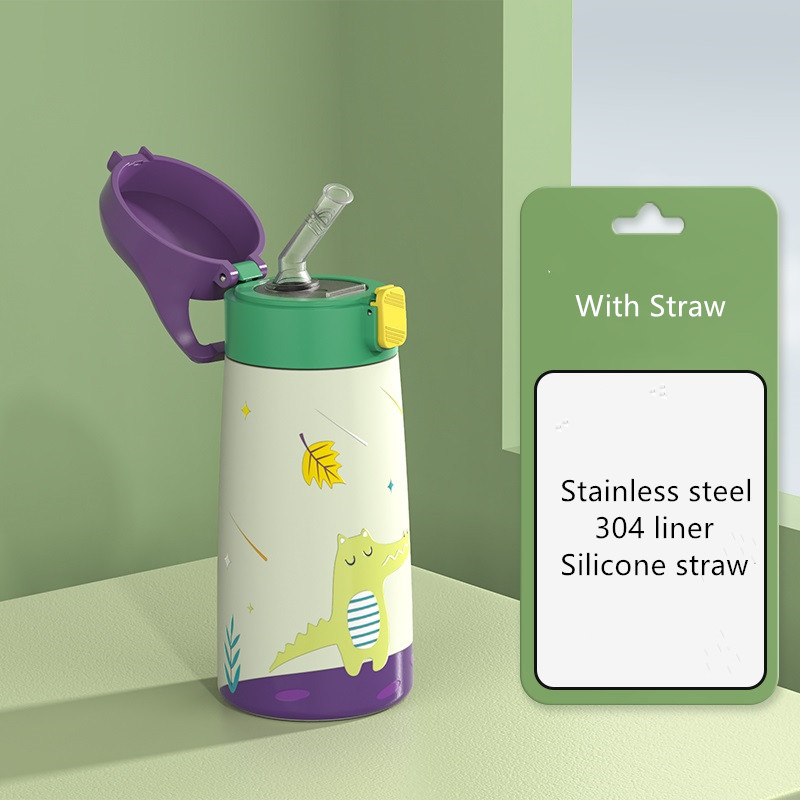 Termo de acero inoxidable con dibujos animados para niños, botella de agua de , 350ml/500ml: 500ml / Purple With Straw