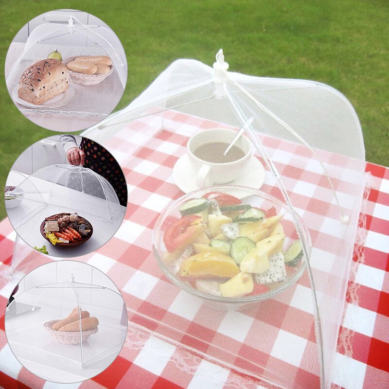 White Food Cover Lace Square Folding Removable Anti Fly Mosquito Dish Cover Picnic Tent Fruit Hood Kitchenware Bbq Buffets Hood