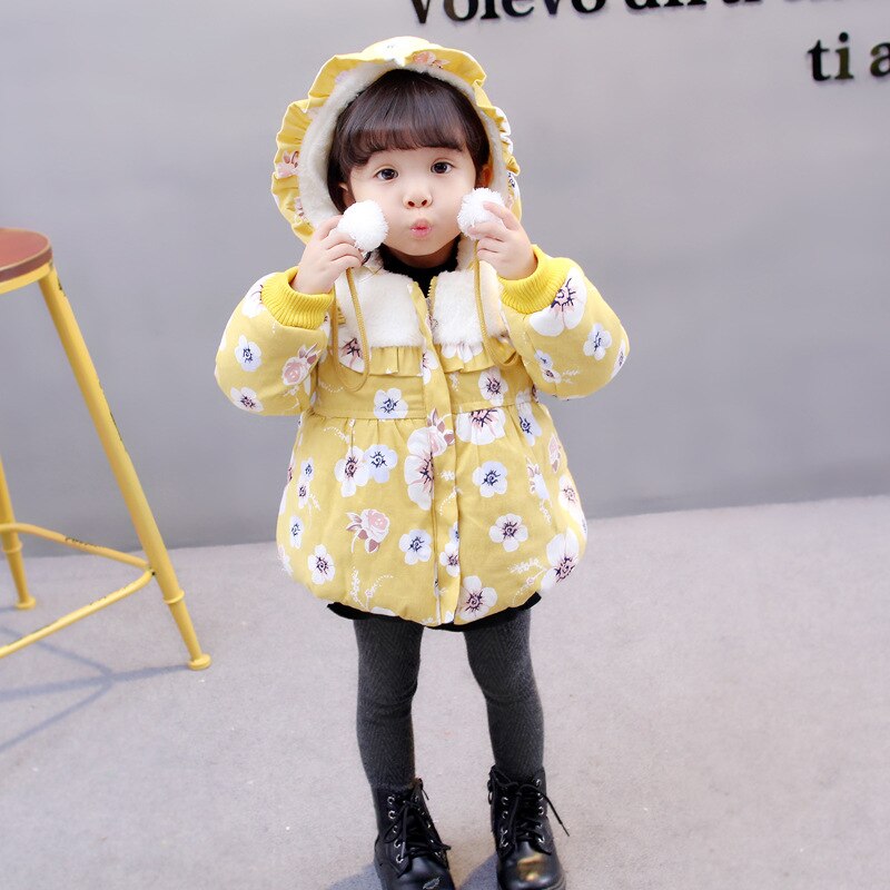 Cute Winter Baby Girls Coat Kids Girls Jacket Warm Children Outerwear Flower Thick Cotton Padding Girls Coat Children Clothing