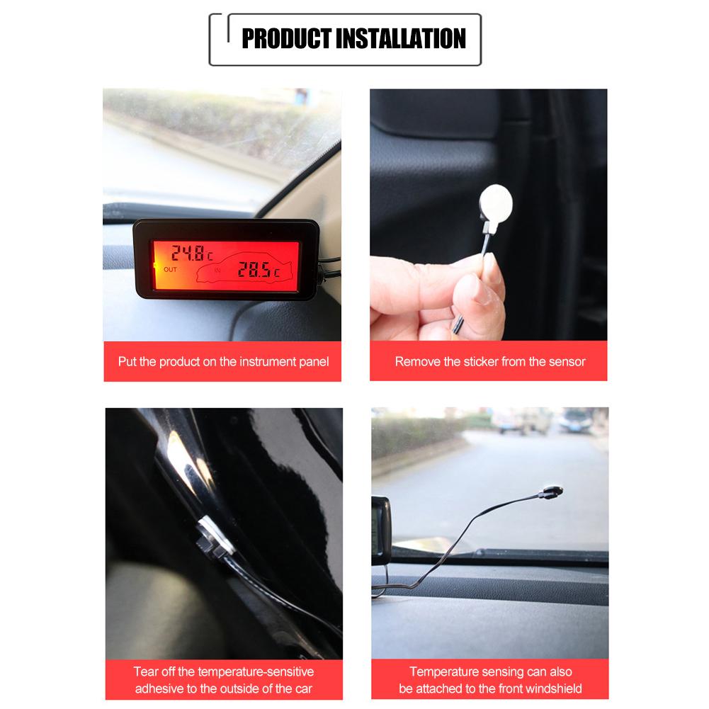 DC12V Digital Thermometer Auto Thermometer Hintergrundbeleuchtung Mini Thermometer LCD Auto Innen Außen Thermometer