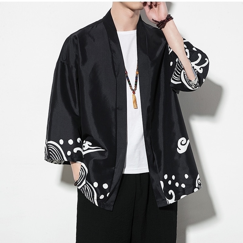 Kimono män svart japansk kimono män samurajdräkt man yukata haori japansk streetwear kläder herr kimono jacka  dd001