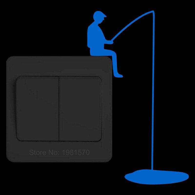 Glowing Man Fishing Light Switch Sticker Funny Cartoon Glow in the Dark Vinyl Wall Decoration Sticker Child Bedroom Home Decor