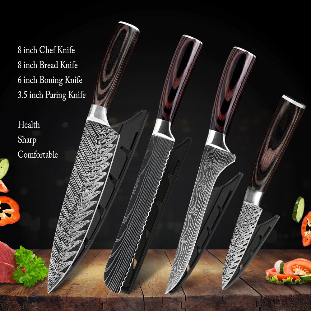 74%off Kitchen Chef Set Knife Stainless Steel Knife Holder Utility Cut Cleaver Bread Paring Knives Cover Sheath Case Edge Guard: 4 PCS Value set 02