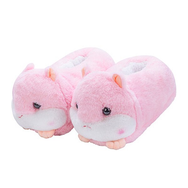 Frauen Warme Hausschuhe Pelzigen Baumwolle Rutschen Haus Boden Hausschuhe Nette Hamster Plüsch Rutschen Weibliche Cartoon tier Hausschuhe Heißer: pink / 4