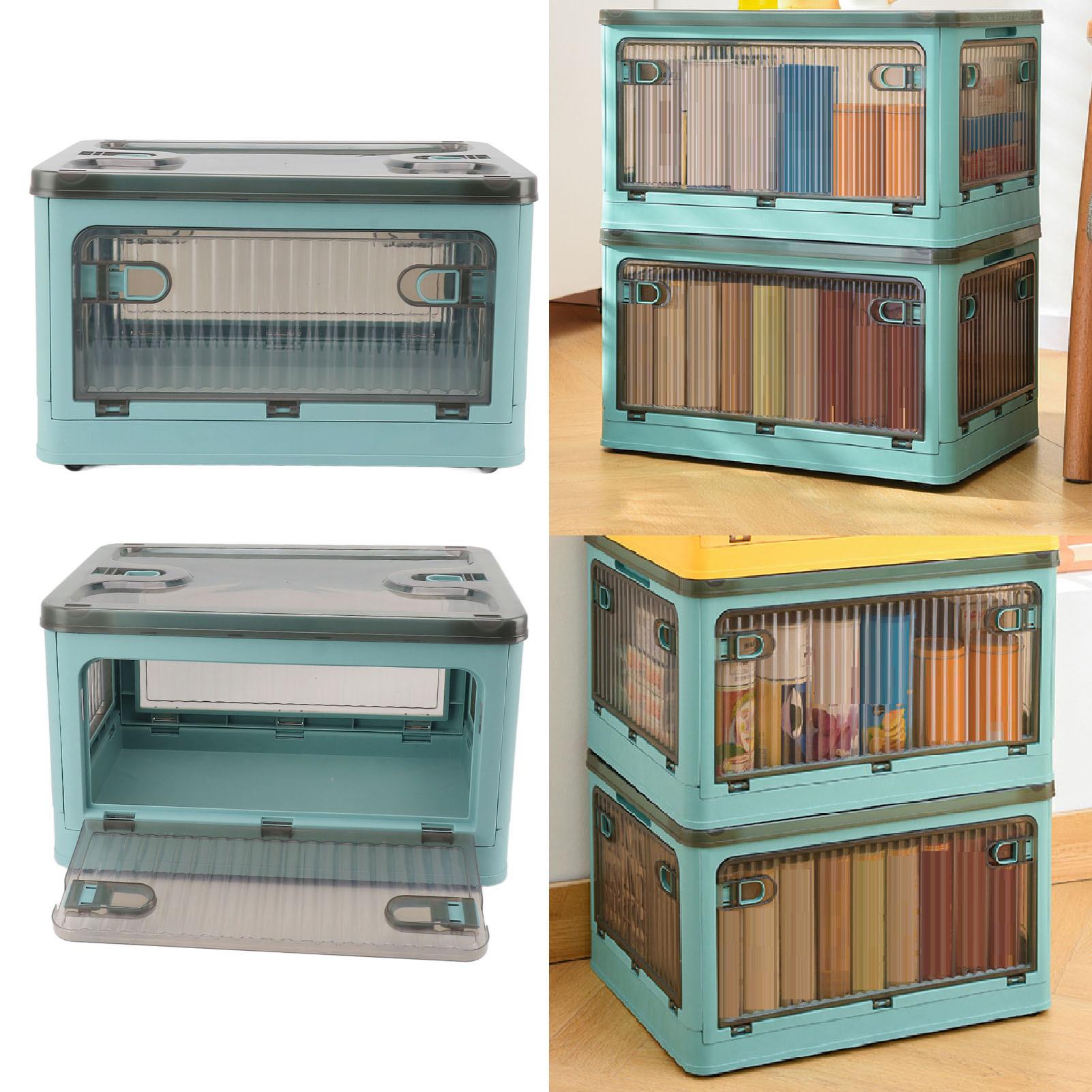 Foldable Stackable Plastic Storage Bin with Wheels & 5-Sided Access - Versatile Storage Solution for laundry Rooms